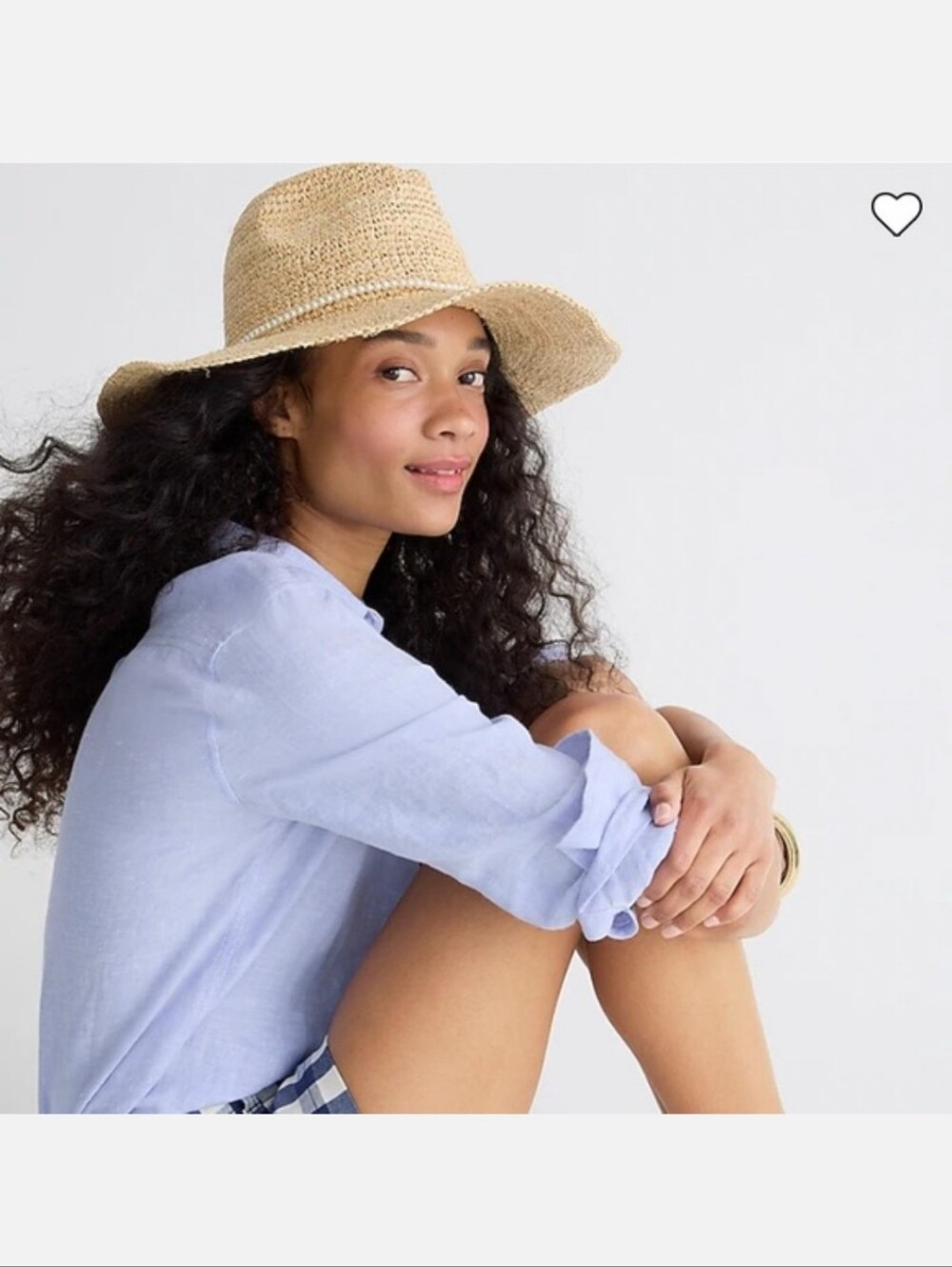 J. Crew Natural Straw Wide Brim Packable Hat with Pearls NWT